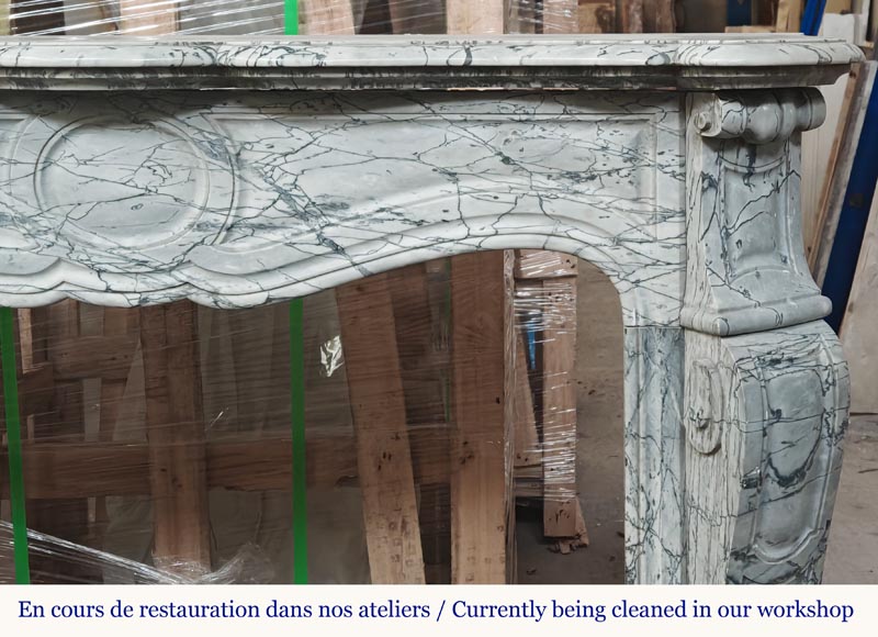 Louis XV style fireplace, Pompadour model, in blue floral marble Louis XV style fireplace, Pompadour model, in blue floral marble-6