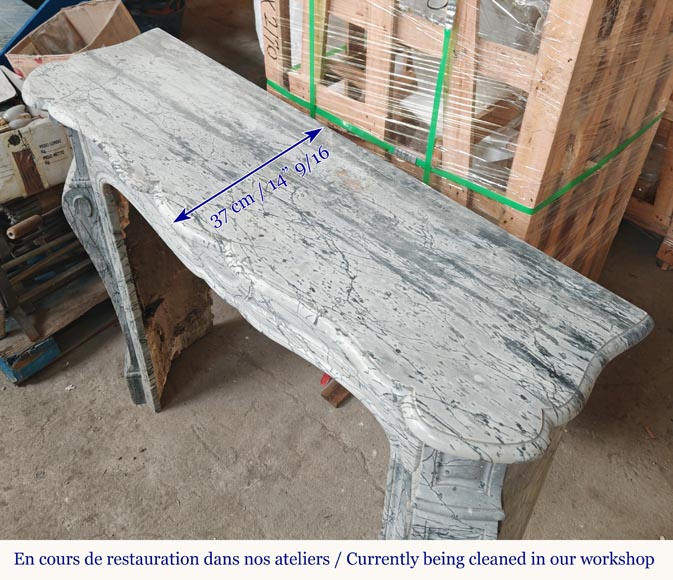 Louis XV style fireplace, Pompadour model, in blue floral marble Louis XV style fireplace, Pompadour model, in blue floral marble-8