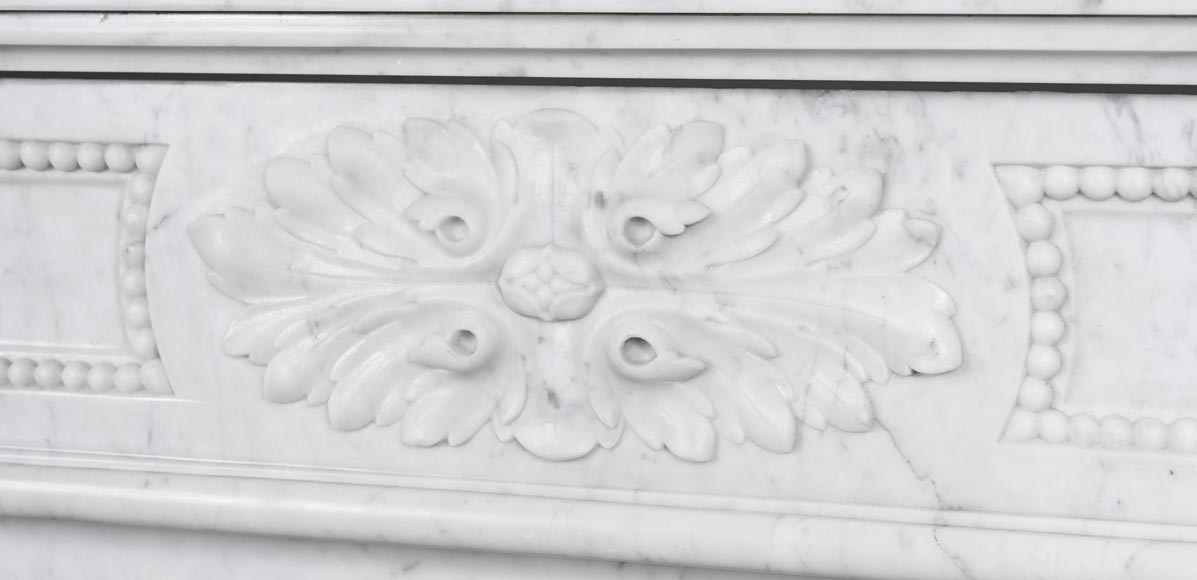 Louis XVI style fireplace with acanthus leaves and beading, in Carrara marble Louis XVI style fireplace with acanthus leaves and beading, in Carrara marble-1