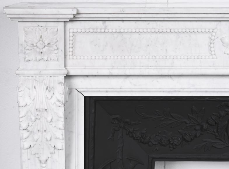 Louis XVI style fireplace with acanthus leaves and beading, in Carrara marble Louis XVI style fireplace with acanthus leaves and beading, in Carrara marble-3