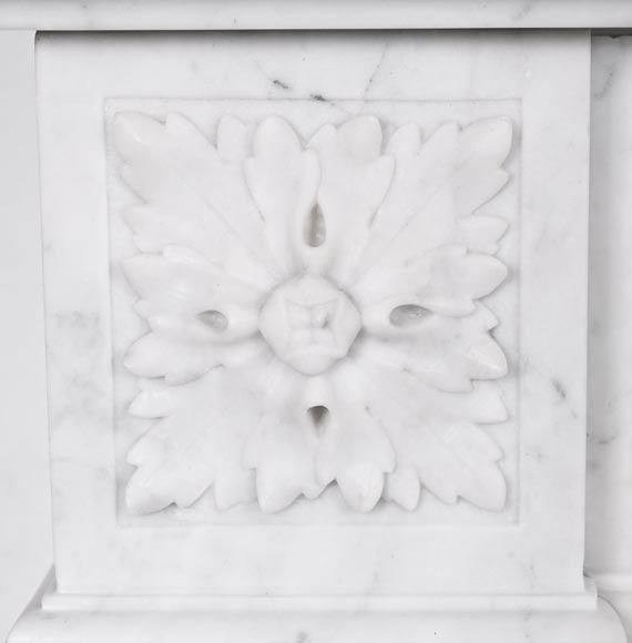 Louis XVI style fireplace with acanthus leaves and beading, in Carrara marble Louis XVI style fireplace with acanthus leaves and beading, in Carrara marble-4