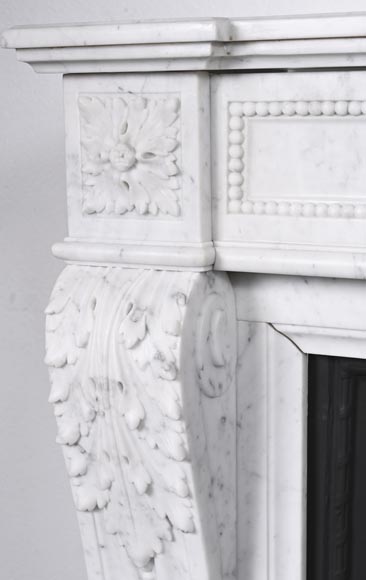 Louis XVI style fireplace with acanthus leaves and beading, in Carrara marble Louis XVI style fireplace with acanthus leaves and beading, in Carrara marble-5