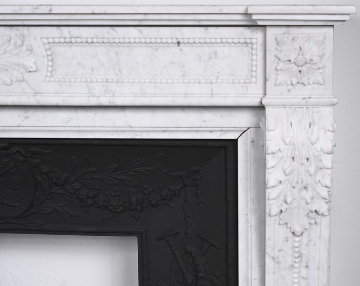 Louis XVI style fireplace with acanthus leaves and beading, in Carrara marble Louis XVI style fireplace with acanthus leaves and beading, in Carrara marble-8