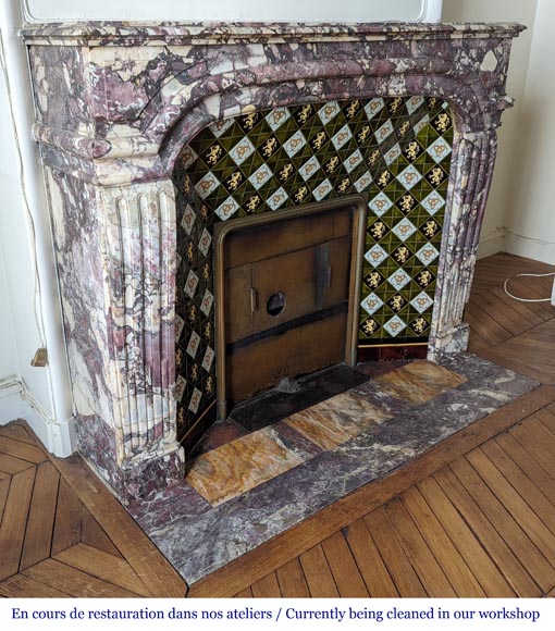 Regence style fireplace made with Fleur de Pêcher marble Regence style fireplace made with Fleur de Pêcher marble-2