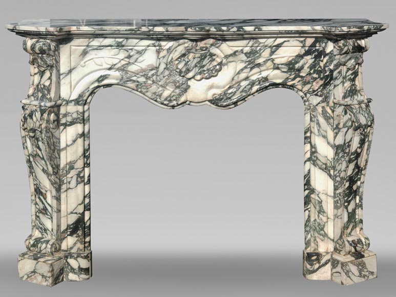 Modern Louis XV style fireplace in green veined marble Modern Louis XV style fireplace in green veined marble-0