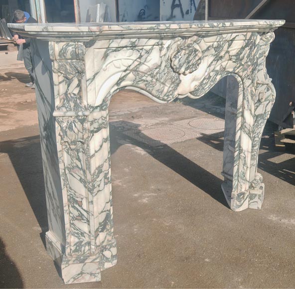 Modern Louis XV style fireplace in green veined marble Modern Louis XV style fireplace in green veined marble-2