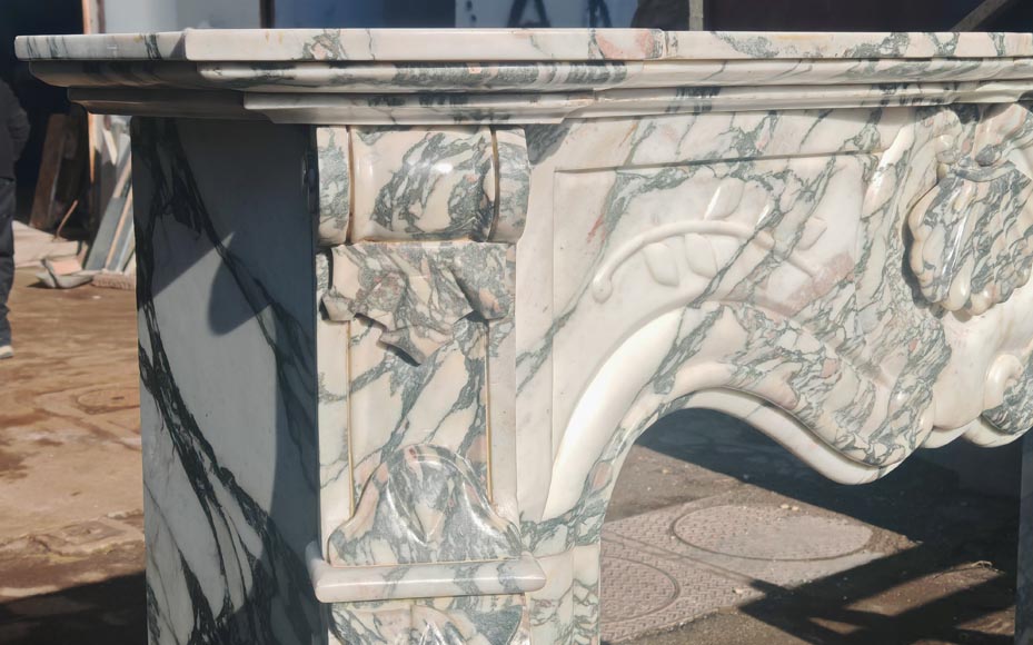 Modern Louis XV style fireplace in green veined marble Modern Louis XV style fireplace in green veined marble-3