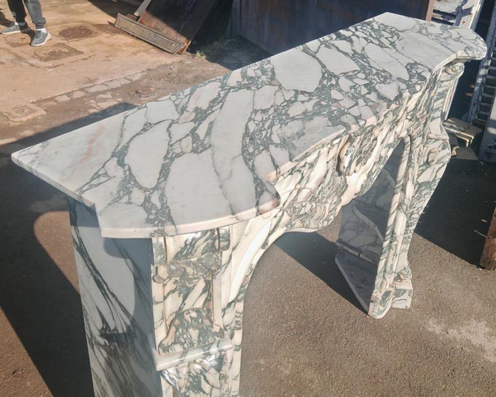 Modern Louis XV style fireplace in green veined marble Modern Louis XV style fireplace in green veined marble-8