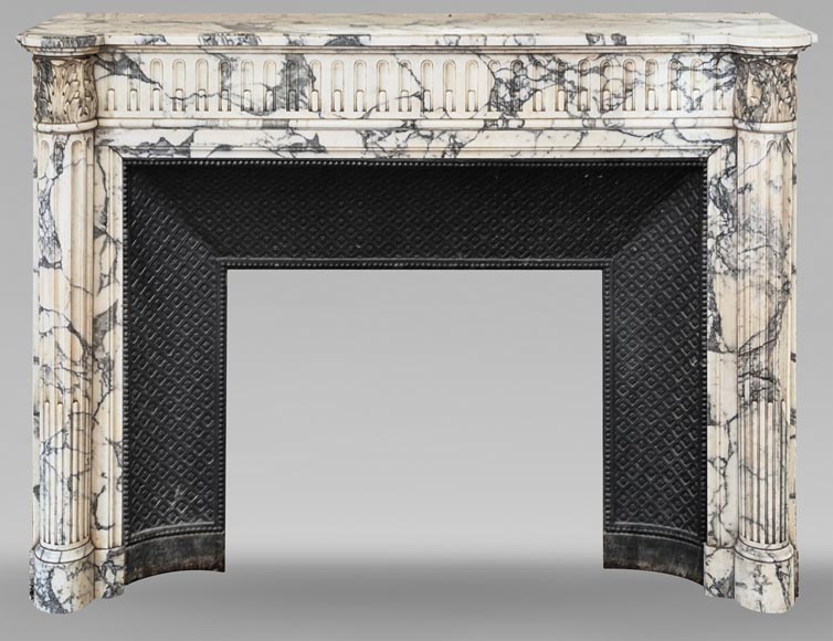 Louis XVI style fireplace with half-columns and rudenture in Arabescato marble Louis XVI style fireplace with half-columns and rudenture in Arabescato marble-0
