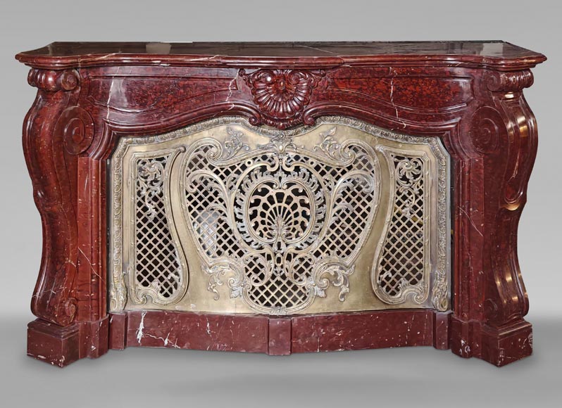 Napoleon III Red Griotte Marble Mantelpiece with Bronze Fire Grate Napoleon III Red Griotte Marble Mantelpiece with Bronze Fire Grate-0