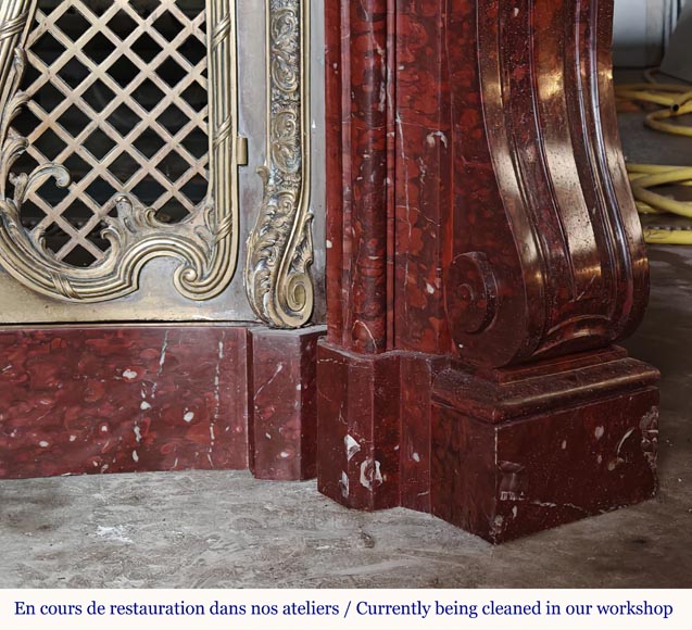 Napoleon III Red Griotte Marble Mantelpiece with Bronze Fire Grate Napoleon III Red Griotte Marble Mantelpiece with Bronze Fire Grate-8