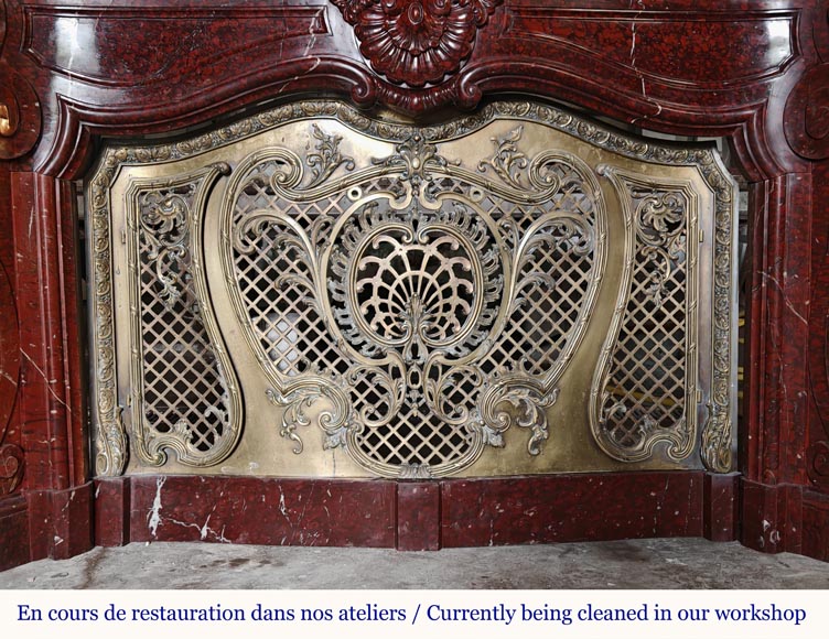 Napoleon III Red Griotte Marble Mantelpiece with Bronze Fire Grate Napoleon III Red Griotte Marble Mantelpiece with Bronze Fire Grate-9