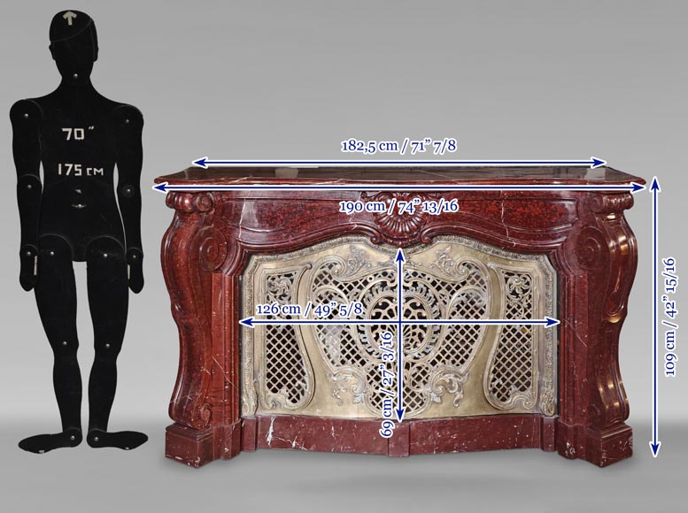 Napoleon III Red Griotte Marble Mantelpiece with Bronze Fire Grate Napoleon III Red Griotte Marble Mantelpiece with Bronze Fire Grate-13