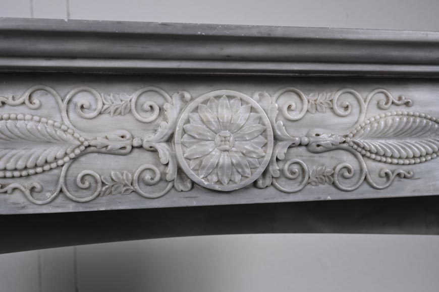 Restoration period mantel in light Turquin marble with detached columns and carved entablature Restoration period mantel in light Turquin marble with detached columns and carved entablature-3