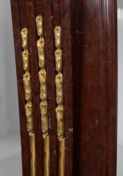 Louis XVI style fireplace in Griotte marble with gilded bronze Louis XVI style fireplace in Griotte marble with gilded bronze-4