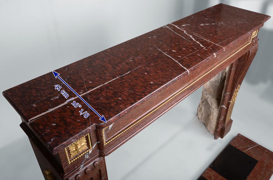 Louis XVI style fireplace in Griotte marble with gilded bronze Louis XVI style fireplace in Griotte marble with gilded bronze-10