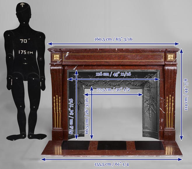 Louis XVI style fireplace in Griotte marble with gilded bronze Louis XVI style fireplace in Griotte marble with gilded bronze-11