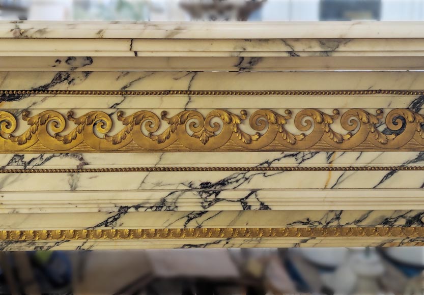 Louis XVI style mantel in Panazeau marble and bronze with detached fluted columns Louis XVI style mantel in Panazeau marble and bronze with detached fluted columns-1