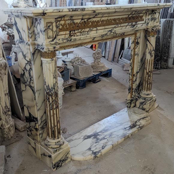 Louis XVI style mantel in Panazeau marble and bronze with detached fluted columns Louis XVI style mantel in Panazeau marble and bronze with detached fluted columns-4