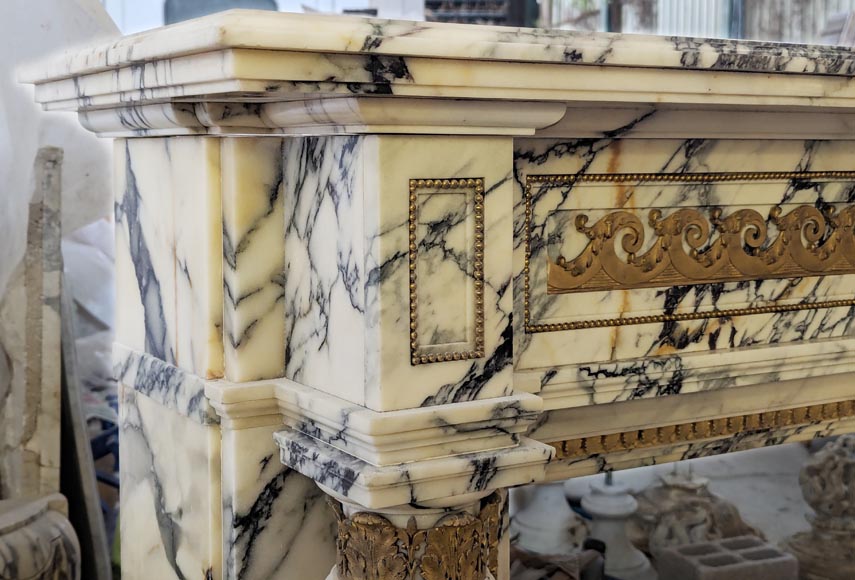 Louis XVI style mantel in Panazeau marble and bronze with detached fluted columns Louis XVI style mantel in Panazeau marble and bronze with detached fluted columns-7