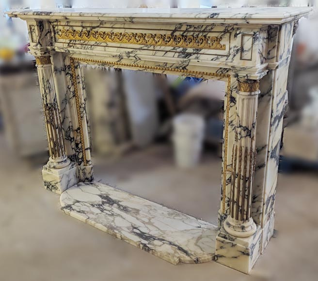 Louis XVI style mantel in Panazeau marble and bronze with detached fluted columns Louis XVI style mantel in Panazeau marble and bronze with detached fluted columns-9