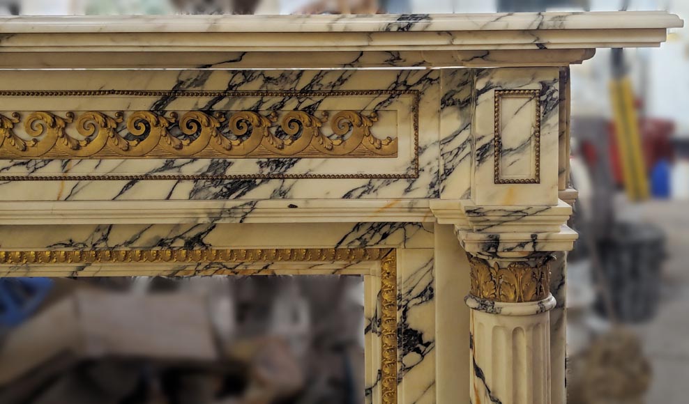 Louis XVI style mantel in Panazeau marble and bronze with detached fluted columns Louis XVI style mantel in Panazeau marble and bronze with detached fluted columns-10