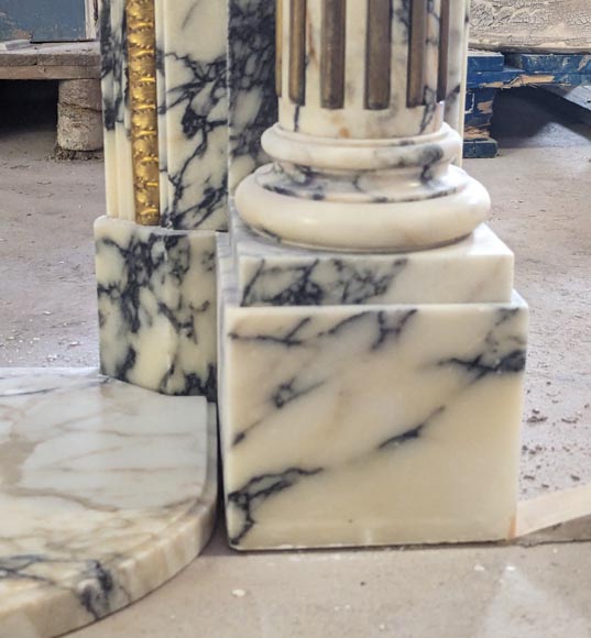 Louis XVI style mantel in Panazeau marble and bronze with detached fluted columns Louis XVI style mantel in Panazeau marble and bronze with detached fluted columns-12