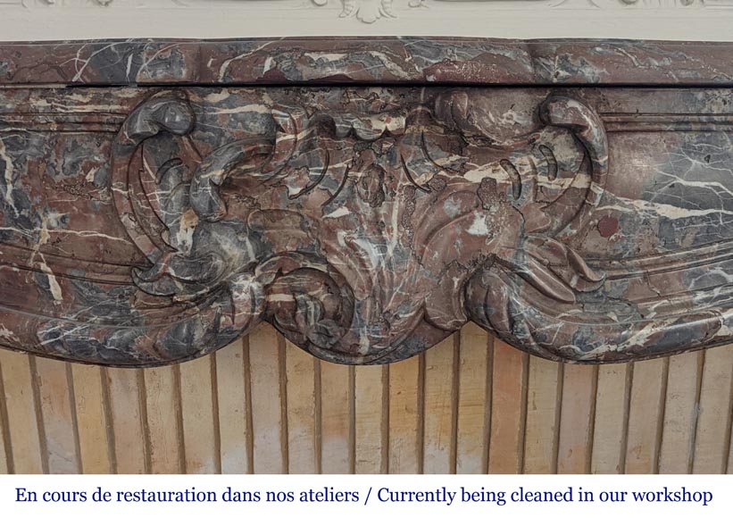 Louis XV period mantelpiece in Royal Red marble decorated with asymmetrical cartouches Louis XV period mantelpiece in Royal Red marble decorated with asymmetrical cartouches-1