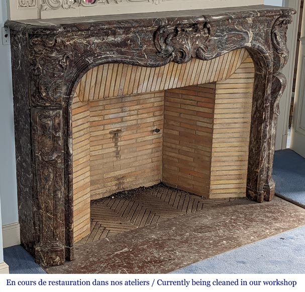 Louis XV period mantelpiece in Royal Red marble decorated with asymmetrical cartouches Louis XV period mantelpiece in Royal Red marble decorated with asymmetrical cartouches-4