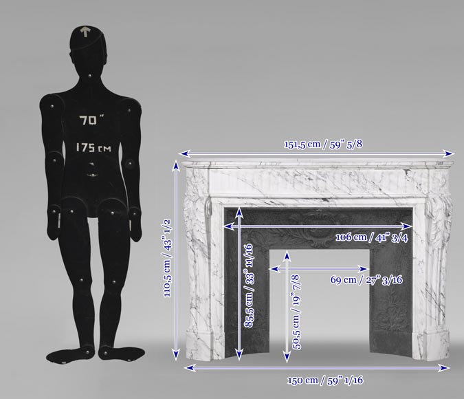 Louis XVI style curved fireplace in Arabescato marble, with rudenture and acanthus leaf Louis XVI style curved fireplace in Arabescato marble, with rudenture and acanthus leaf-14