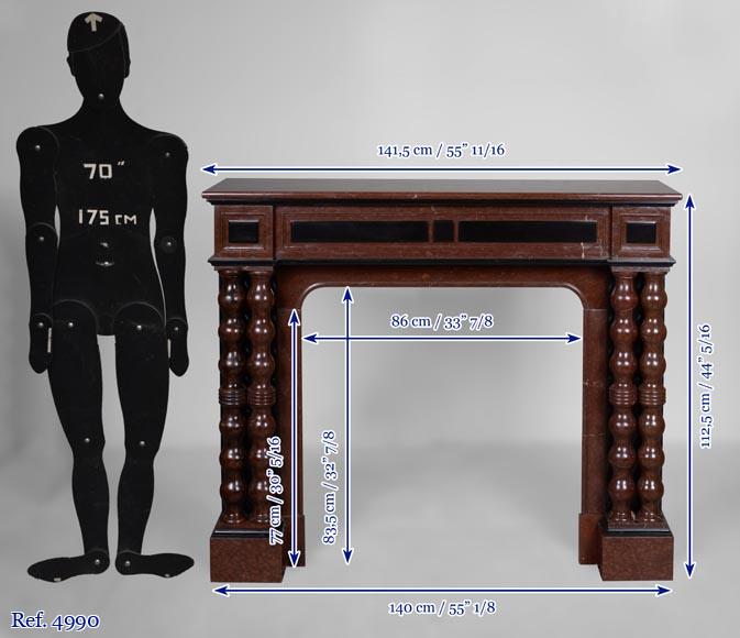 Napoleon III style mantel in red and black marble Napoleon III style mantel in red and black marble-10