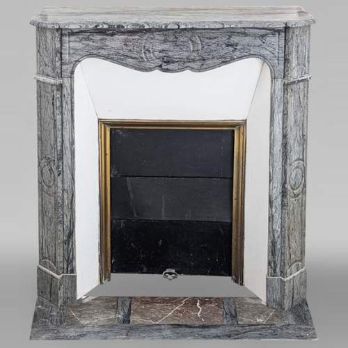 Antique Louis XV style Pompadour mantel in Bleu Fleuri marble