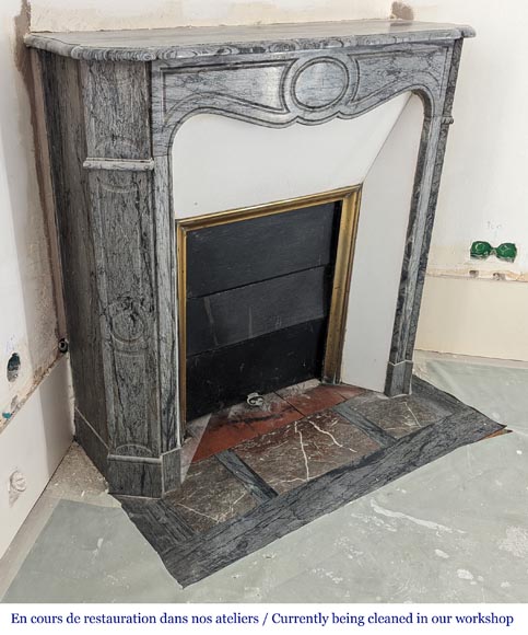 Antique Louis XV style Pompadour mantel in Bleu Fleuri marble Antique Louis XV style Pompadour mantel in Bleu Fleuri marble-2