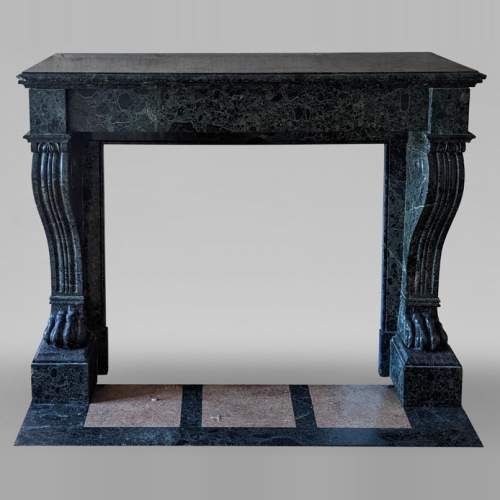 Napoleon III style mantel with lion paws in vert de mer marble