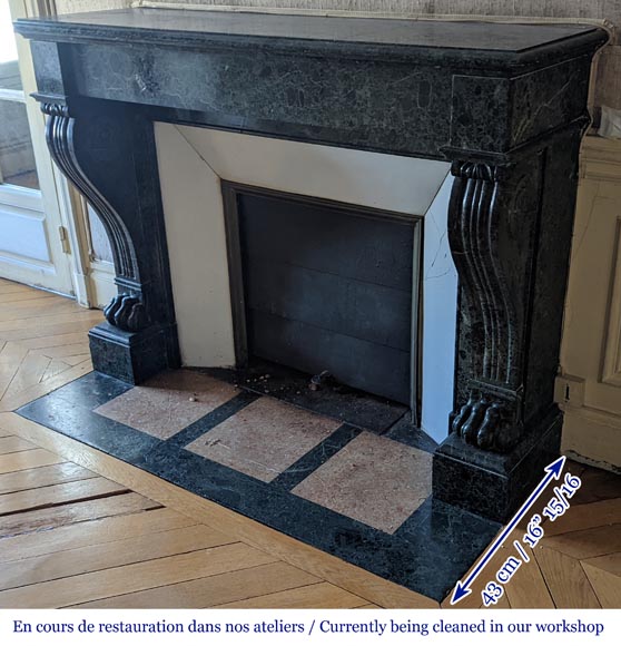 Napoleon III style mantel with lion paws in vert de mer marble Napoleon III style mantel with lion paws in vert de mer marble-6
