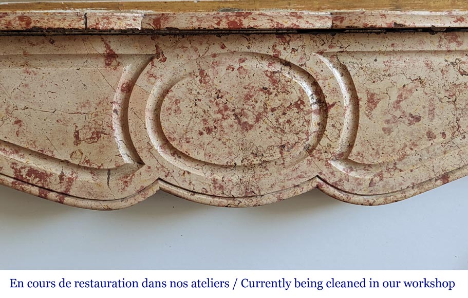 Pompadour mantel with canted jambs in red and rose marble Pompadour mantel with canted jambs in red and rose marble-1