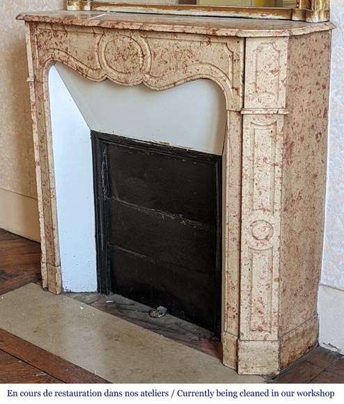 Pompadour mantel with canted jambs in red and rose marble Pompadour mantel with canted jambs in red and rose marble-2