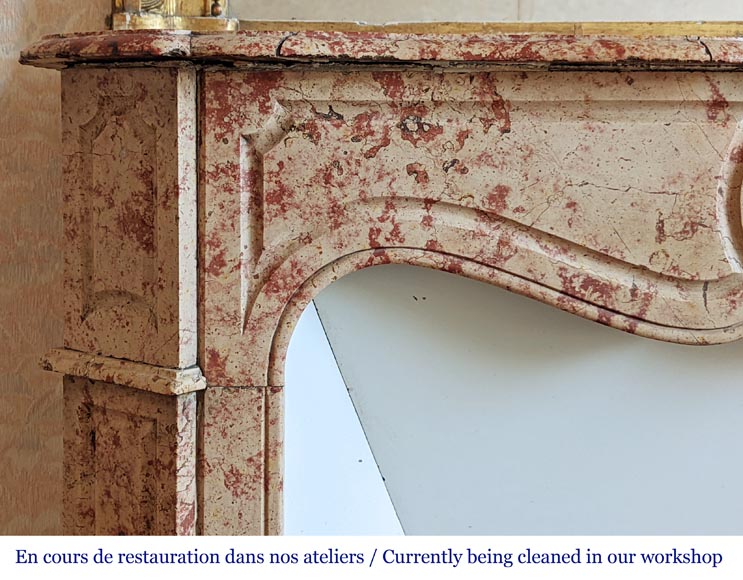 Pompadour mantel with canted jambs in red and rose marble Pompadour mantel with canted jambs in red and rose marble-3