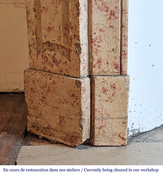 Pompadour mantel with canted jambs in red and rose marble Pompadour mantel with canted jambs in red and rose marble-4