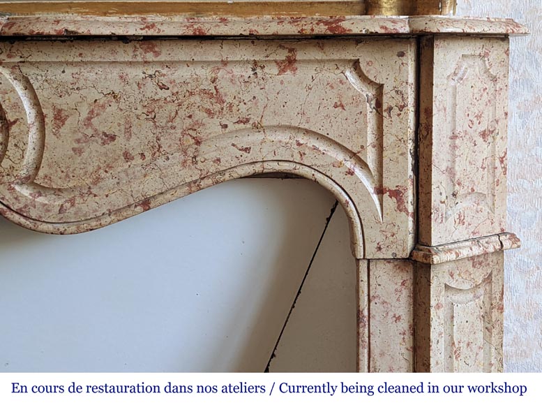 Pompadour mantel with canted jambs in red and rose marble Pompadour mantel with canted jambs in red and rose marble-6