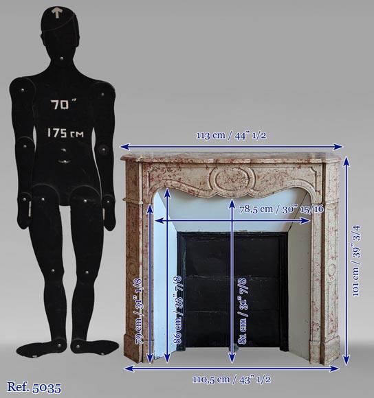 Pompadour mantel with canted jambs in red and rose marble Pompadour mantel with canted jambs in red and rose marble-9