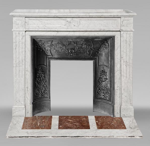 Louis XVI style Carrara marble fireplace with molded decoration Louis XVI style Carrara marble fireplace with molded decoration-0