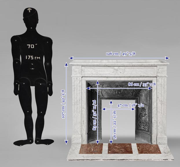 Louis XVI style Carrara marble fireplace with molded decoration Louis XVI style Carrara marble fireplace with molded decoration-10