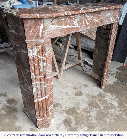Louis XVI style mantel carved in red marble Louis XVI style mantel carved in red marble-2