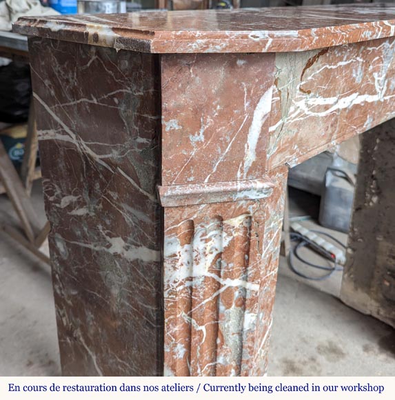 Louis XVI style mantel carved in red marble Louis XVI style mantel carved in red marble-3
