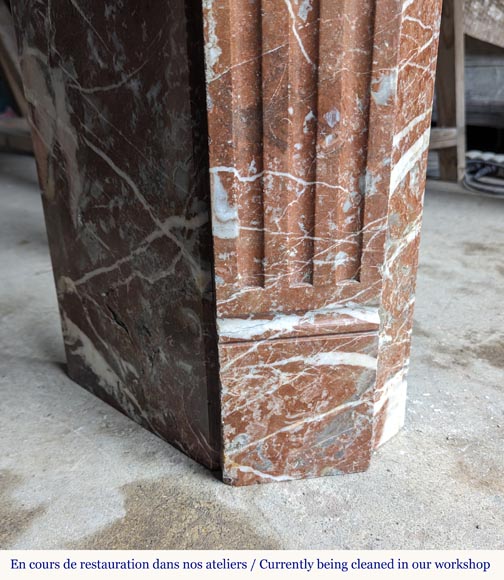 Louis XVI style mantel carved in red marble Louis XVI style mantel carved in red marble-4