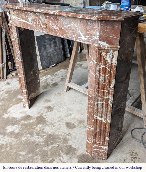 Louis XVI style mantel carved in red marble Louis XVI style mantel carved in red marble-5