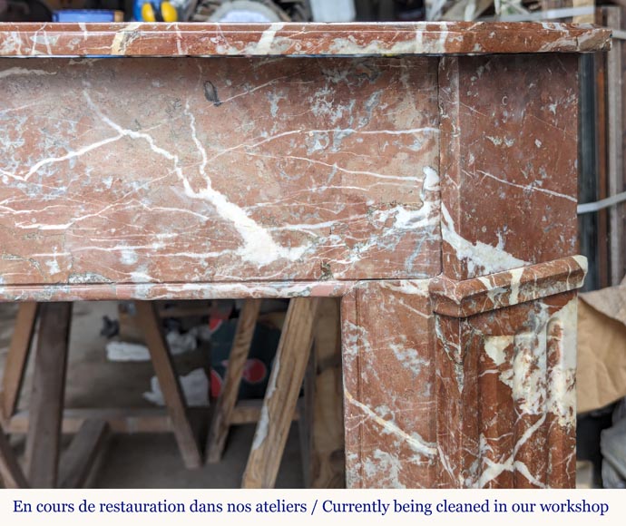Louis XVI style mantel carved in red marble Louis XVI style mantel carved in red marble-6