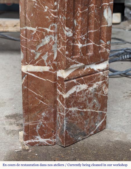 Louis XVI style mantel carved in red marble Louis XVI style mantel carved in red marble-7