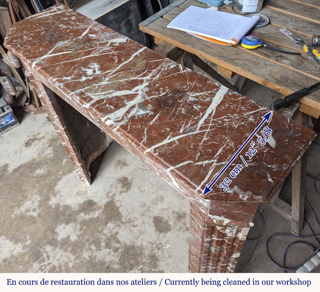 Louis XVI style mantel carved in red marble Louis XVI style mantel carved in red marble-8